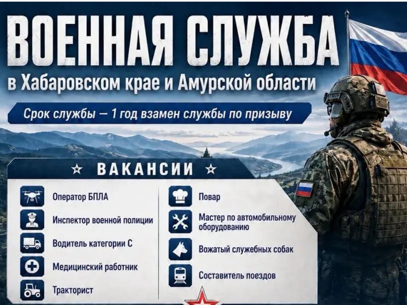 Военная служба в Хабаровском крае и Амурской области.